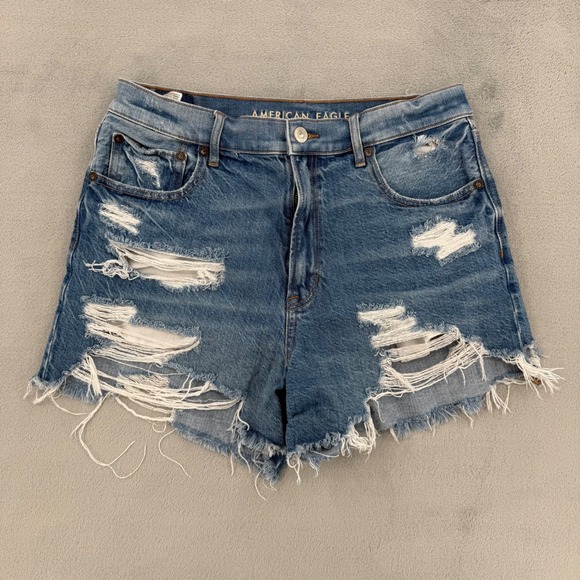 American Eagle Outfitters Pants - American Eagle Highest Rise 90s Boyfriend Short Distressed Denim Blue Size 8